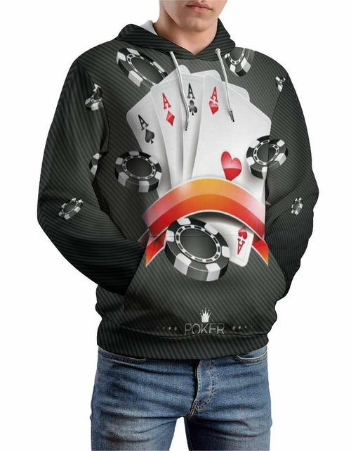 Load image into Gallery viewer, Cerbukt Men's 3D Novelty Hoodie Poker Cards Spread Chips Size 2XL
