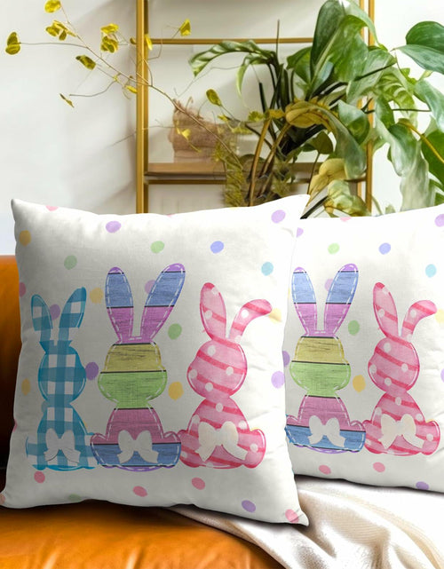 Load image into Gallery viewer, Easter Rabbit Cotton Throw Pillow Covers 18x18 Inch Set of 2 Buffalo Plaid

