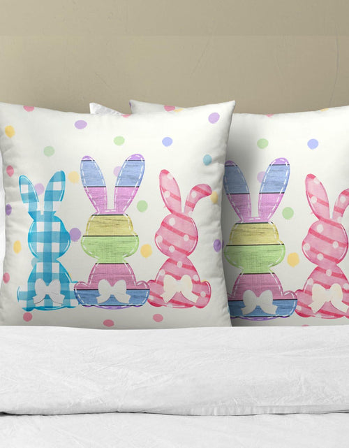 Load image into Gallery viewer, Easter Rabbit Cotton Throw Pillow Covers 18x18 Inch Set of 2 Buffalo Plaid
