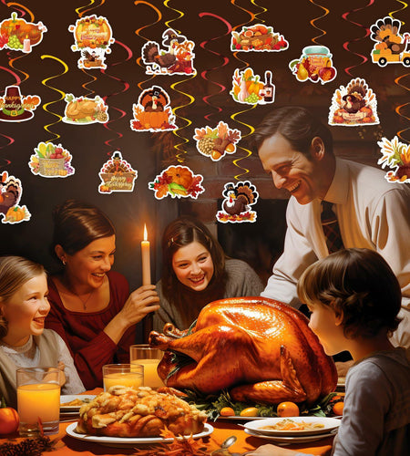 36 PCS Thanksgiving Hanging Swirls Ceiling Streamers Turkey Pumpkin Leaves