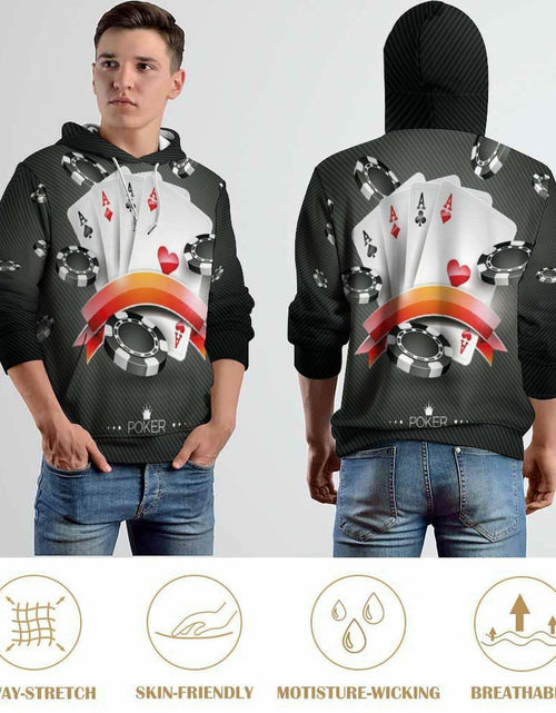 Load image into Gallery viewer, Cerbukt Men's 3D Novelty Hoodie Poker Cards Spread Chips Size 2XL
