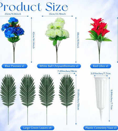 Riceshoot Artificial Memorial Red Lily Bouquet for Gravesite, Single Stem