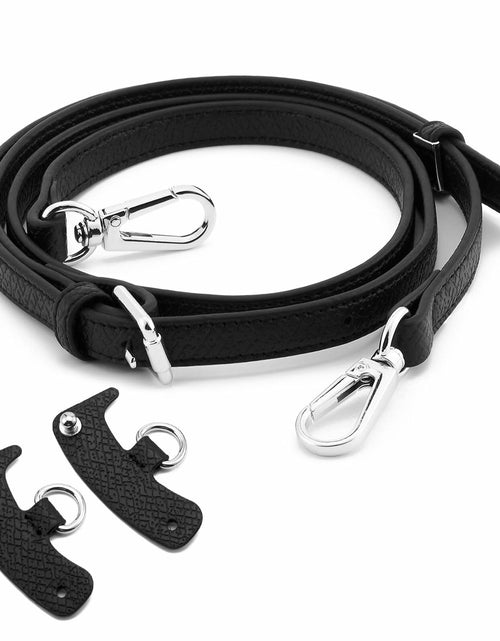 Load image into Gallery viewer, DEVPSISR Leather Adjustable Purse Strap for Longchamp Handbag Black Silver
