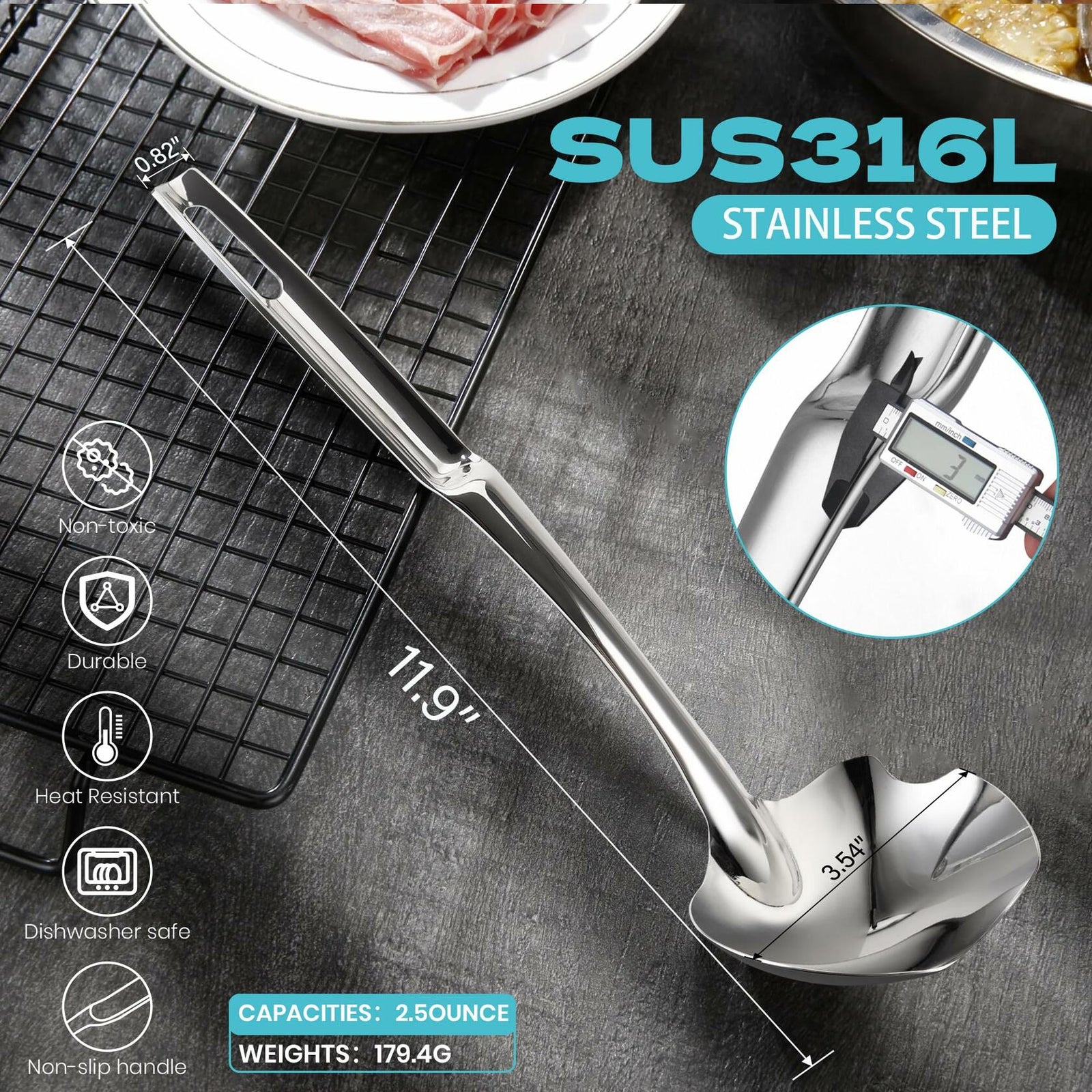 Skimmer Slotted Spoon 316L Stainless Steel 12" Heat-Proof Handle Kitchen Utensil