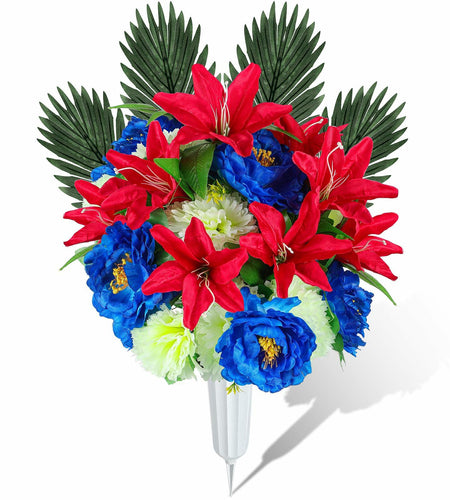Riceshoot Artificial Memorial Red Lily Bouquet for Gravesite, Single Stem