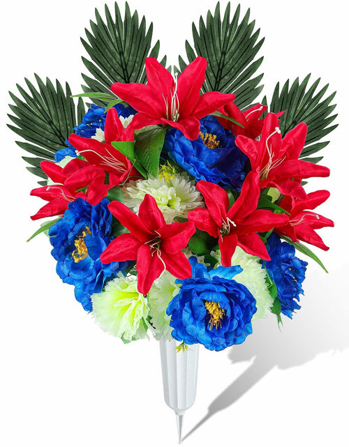 Load image into Gallery viewer, Riceshoot Artificial Memorial Red Lily Bouquet for Gravesite, Single Stem
