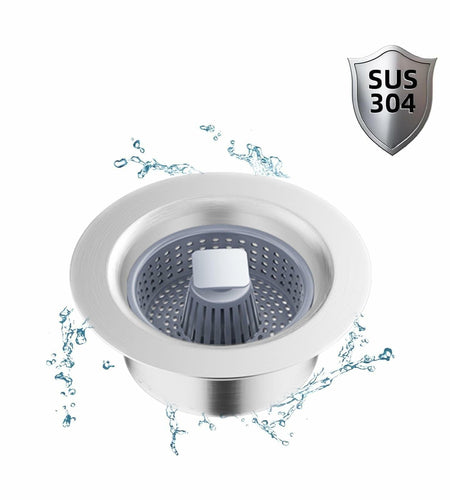 304 Stainless Steel Sink Strainer Basket with Stopper Lid 3.5 Inch Drain Silver