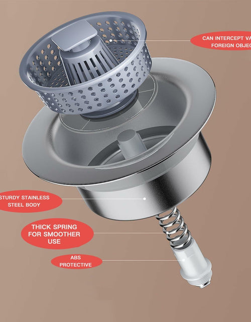 Load image into Gallery viewer, 304 Stainless Steel Sink Strainer Basket with Stopper Lid 3.5 Inch Drain Silver
