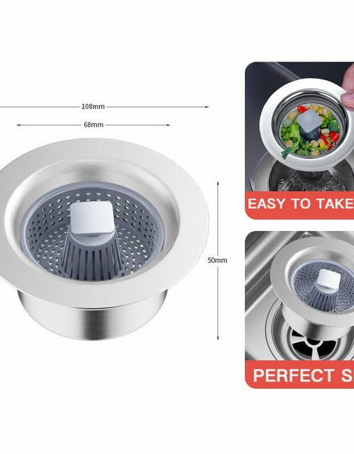 Load image into Gallery viewer, 304 Stainless Steel Sink Strainer Basket with Stopper Lid 3.5 Inch Drain Silver

