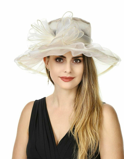 Load image into Gallery viewer, SAFERIN Women's Organza Church Bridal Wedding Hat Beige Bowknot TZ-3
