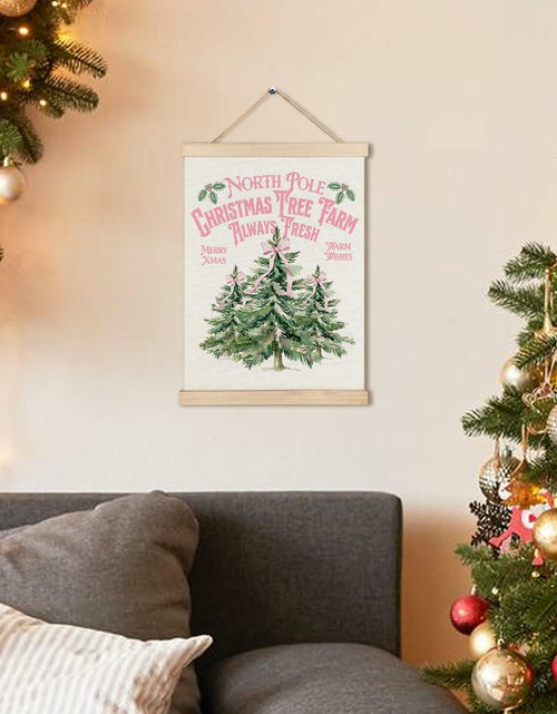 Load image into Gallery viewer, North Pole Village Christmas Wall Decor Pink Bows 12x16 Inch Farmhouse Art
