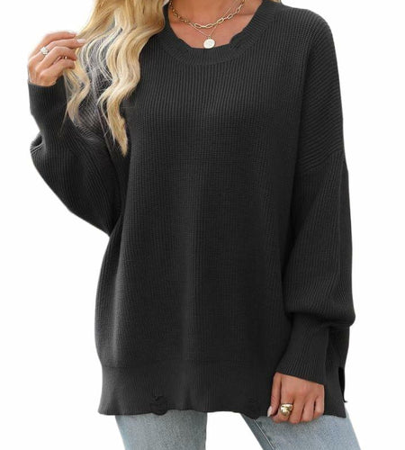 Women’s 2024 Fall Oversized Ripped Knit Sweater White Pullover Top Size M