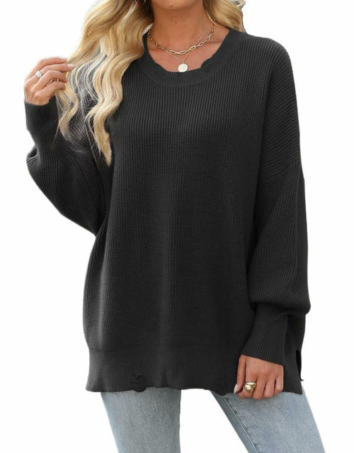 Load image into Gallery viewer, Women’s 2024 Fall Oversized Ripped Knit Sweater White Pullover Top Size M
