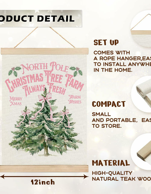 Load image into Gallery viewer, North Pole Village Christmas Wall Decor Pink Bows 12x16 Inch Farmhouse Art
