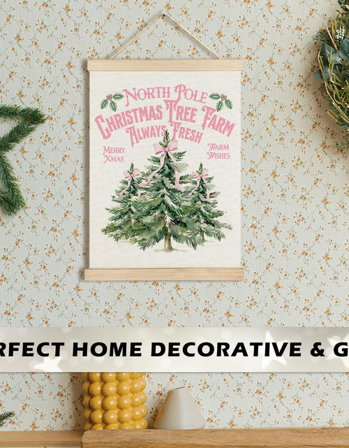 Load image into Gallery viewer, North Pole Village Christmas Wall Decor Pink Bows 12x16 Inch Farmhouse Art
