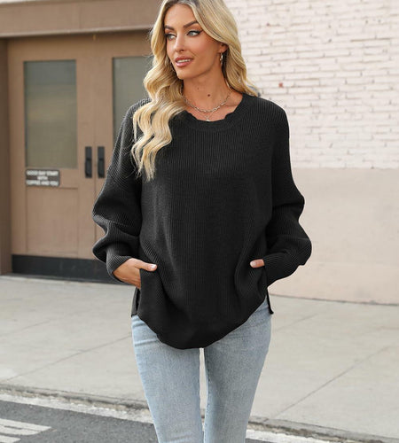 Women’s 2024 Fall Oversized Ripped Knit Sweater White Pullover Top Size M
