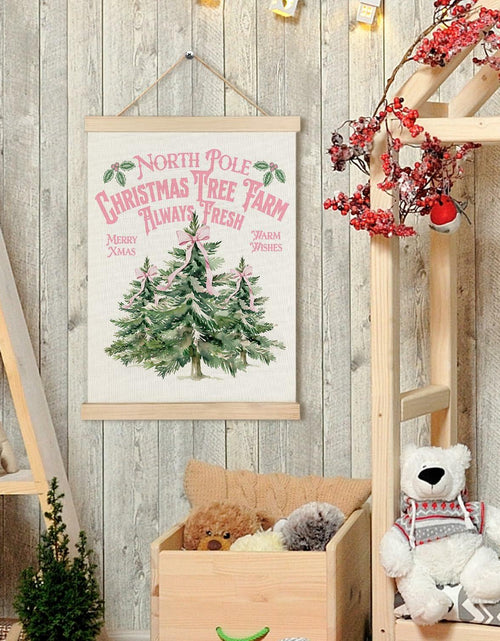 Load image into Gallery viewer, North Pole Village Christmas Wall Decor Pink Bows 12x16 Inch Farmhouse Art
