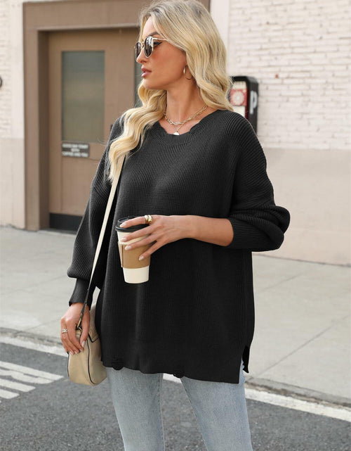 Load image into Gallery viewer, Women’s 2024 Fall Oversized Ripped Knit Sweater White Pullover Top Size M
