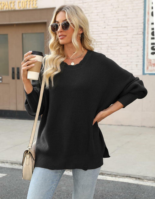 Load image into Gallery viewer, Women’s 2024 Fall Oversized Ripped Knit Sweater White Pullover Top Size M
