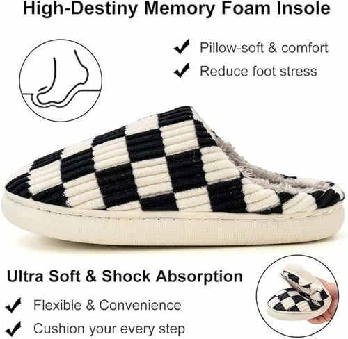 Load image into Gallery viewer, kissxiaoya Unisex Plaid Memory Foam House Slippers Black Size 4-4.5
