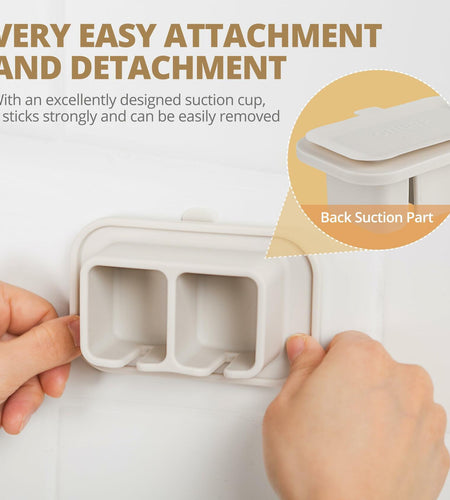 ONUCP Silicone Suction Toothbrush Holder 2-Slot Wall Mount Sand Beige