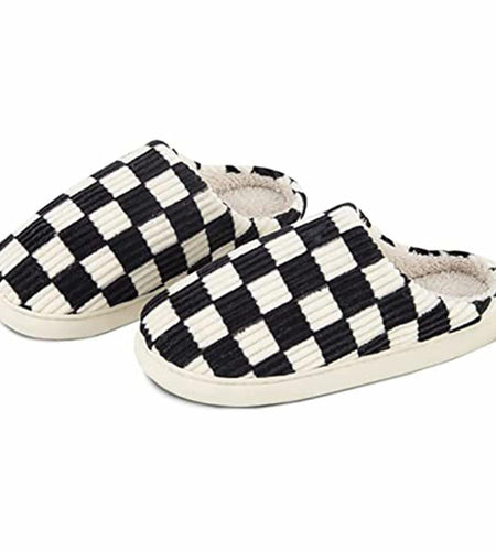 kissxiaoya Unisex Plaid Memory Foam House Slippers Black Size 4-4.5
