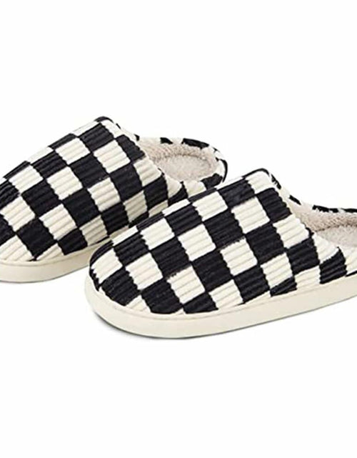 Load image into Gallery viewer, kissxiaoya Unisex Plaid Memory Foam House Slippers Black Size 4-4.5
