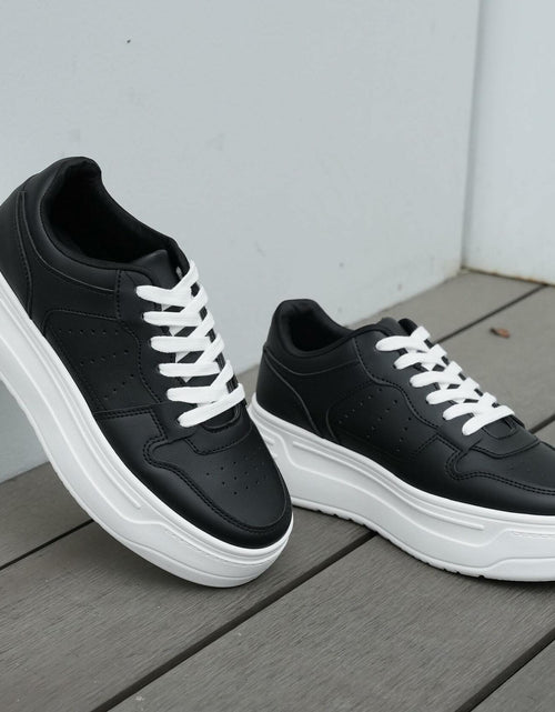 Load image into Gallery viewer, JABASIC Women Platform Sneakers Low Top Lace Up Walking Shoes Black Size 7
