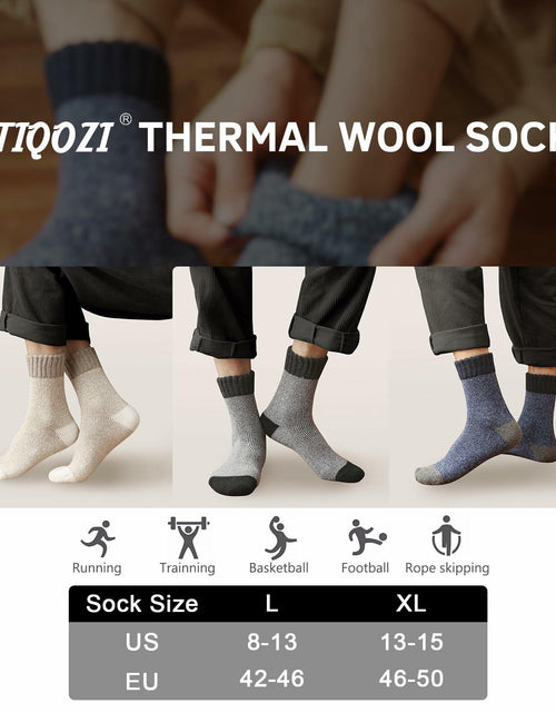 Load image into Gallery viewer, ATTIQOZI Men's Merino Wool Thermal Crew Socks Gray Khaki Blue 6 Pairs Size 8-13
