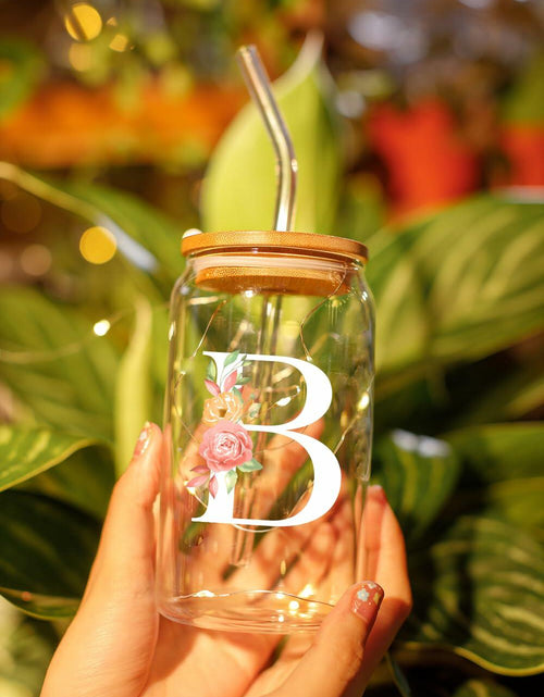 Load image into Gallery viewer, NewEleven Personalized Monogrammed Coffee Glass 16oz Letter D Women

