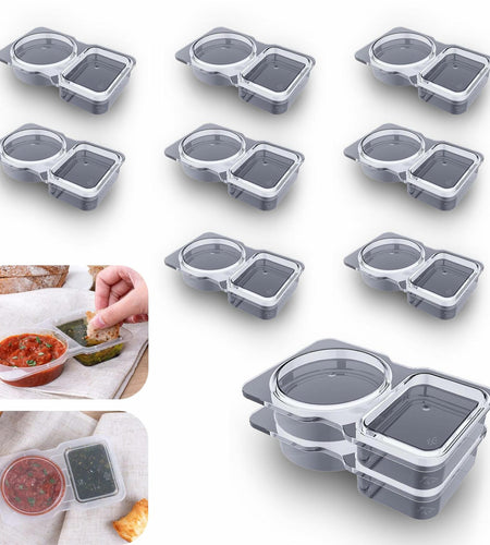 VOUKEN Double Compartment Snack Containers with Lids Transparent 10PCS