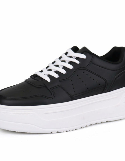 Load image into Gallery viewer, JABASIC Women Platform Sneakers Low Top Lace Up Walking Shoes Black Size 7
