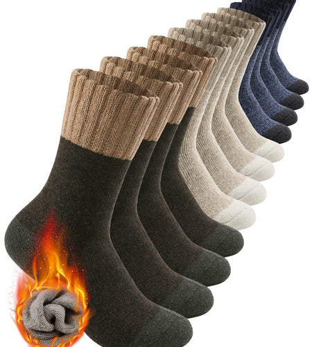 ATTIQOZI Men's Merino Wool Thermal Crew Socks Gray Khaki Blue 6 Pairs Size 8-13