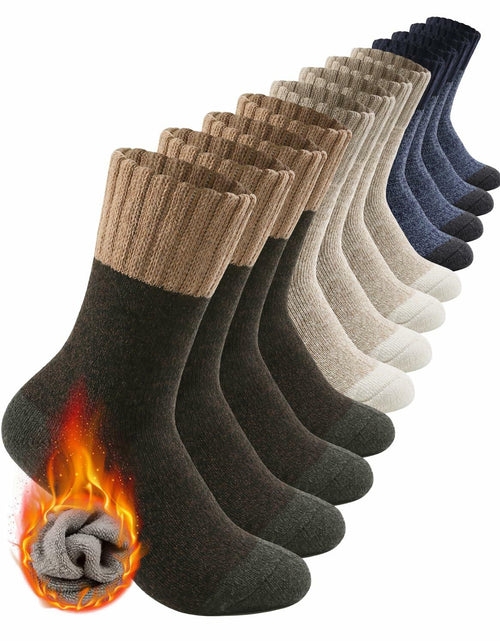 Load image into Gallery viewer, ATTIQOZI Men's Merino Wool Thermal Crew Socks Gray Khaki Blue 6 Pairs Size 8-13
