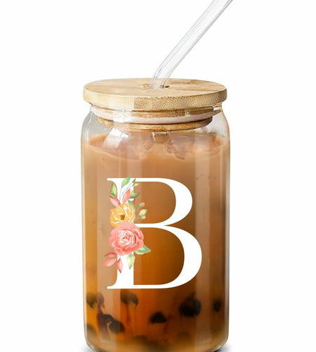 NewEleven Personalized Monogrammed Coffee Glass 16oz Letter D Women