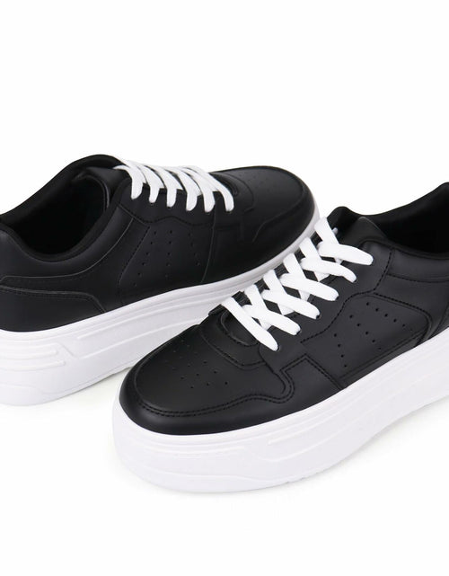 Load image into Gallery viewer, JABASIC Women Platform Sneakers Low Top Lace Up Walking Shoes Black Size 7
