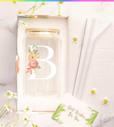 NewEleven Personalized Monogrammed Coffee Glass 16oz Letter D Women