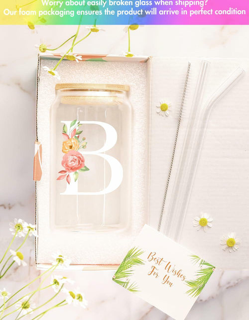 Load image into Gallery viewer, NewEleven Personalized Monogrammed Coffee Glass 16oz Letter D Women
