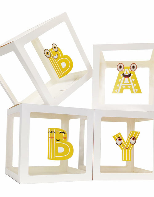 Load image into Gallery viewer, Onteftshop Baby Boxes with Letters 4 Clear White Blocks Baby Shower
