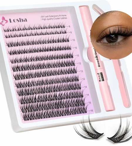 Losha Lash Extension Kit 144pcs Wispy Clusters 8-16mm C Curl Natural