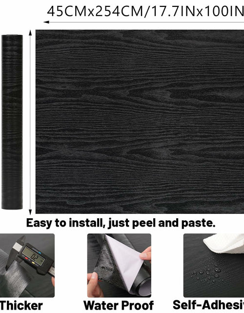 Load image into Gallery viewer, LOVADA Peel and Stick Black Wood Wallpaper 17.5x100 Inch Self Adhesive
