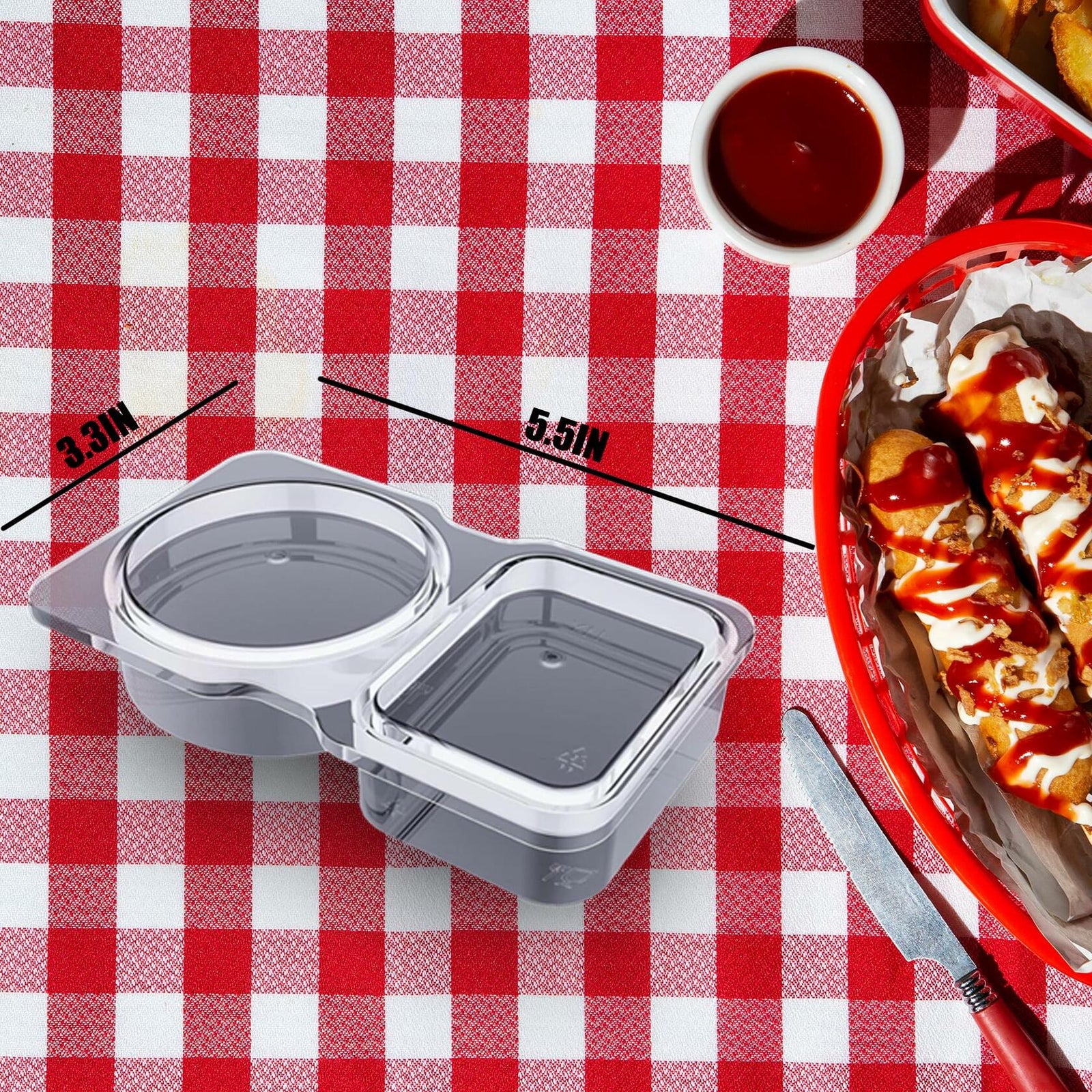 VOUKEN Double Compartment Snack Containers with Lids Transparent 10PCS
