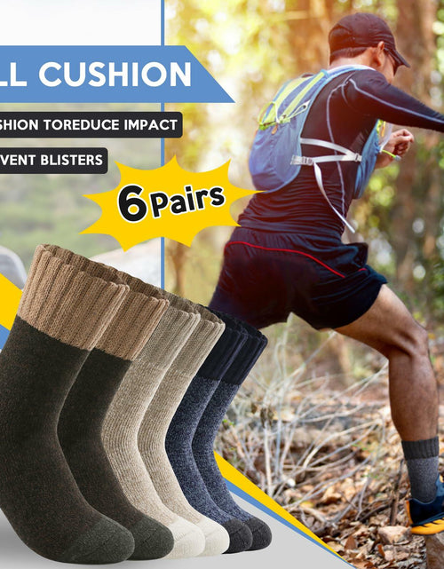 Load image into Gallery viewer, ATTIQOZI Men's Merino Wool Thermal Crew Socks Gray Khaki Blue 6 Pairs Size 8-13
