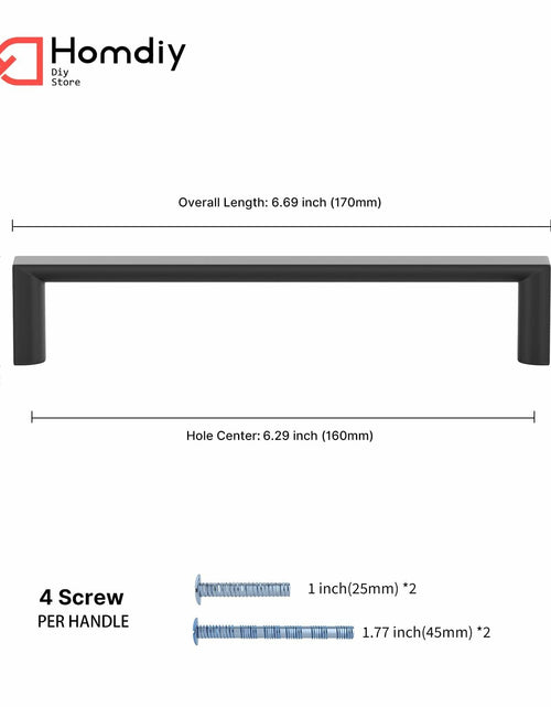 Load image into Gallery viewer, homdiy 5Pack 6.25in Matte Black Cabinet Handles 160mm Hole Centers
