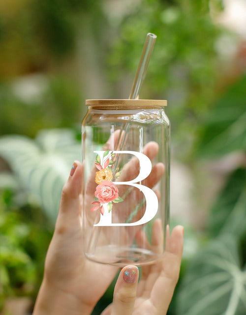 Load image into Gallery viewer, NewEleven Personalized Monogrammed Coffee Glass 16oz Letter D Women
