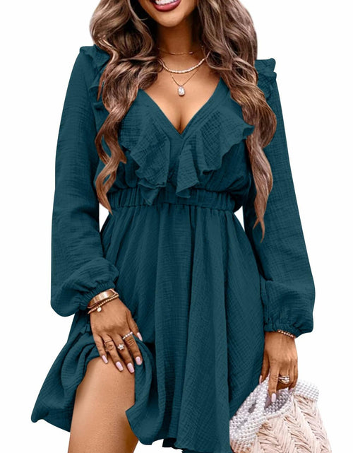 Load image into Gallery viewer, Boho Women's A-Line Mini Skater Dress High Waist Elastic Waistband Royal Size L
