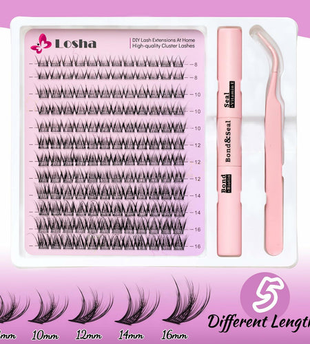 Losha Lash Extension Kit 144pcs Wispy Clusters 8-16mm C Curl Natural