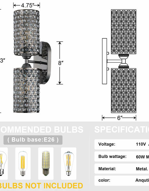 Load image into Gallery viewer, Dolaimy 1 Light Crystal Shade Wall Sconce Black 4.75" 2 Pack
