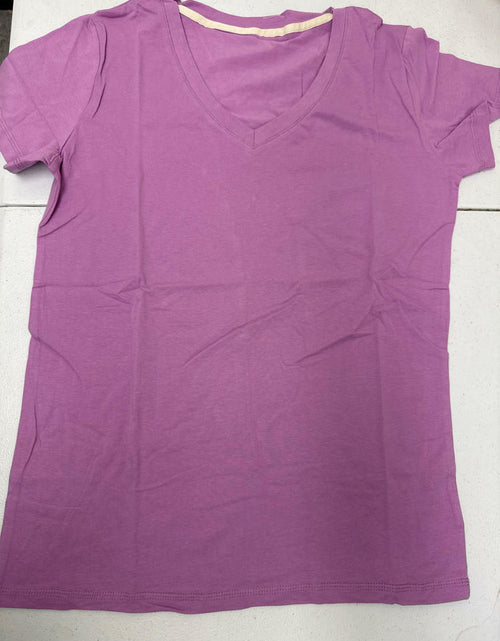 Load image into Gallery viewer, Beach Loose Fit Womens Tops Blouses Summer V Neck Short Sleeve Fuchsia Size M
