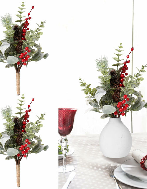 Load image into Gallery viewer, RoseCraft 2PCS Red Berry Flower Stems 16.5in Christmas Decorations
